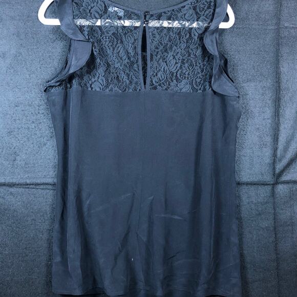 Express Womens Blouse Black 100% Silk Lace Accent Halter Tank Lightweight Large - Picture 10 of 12